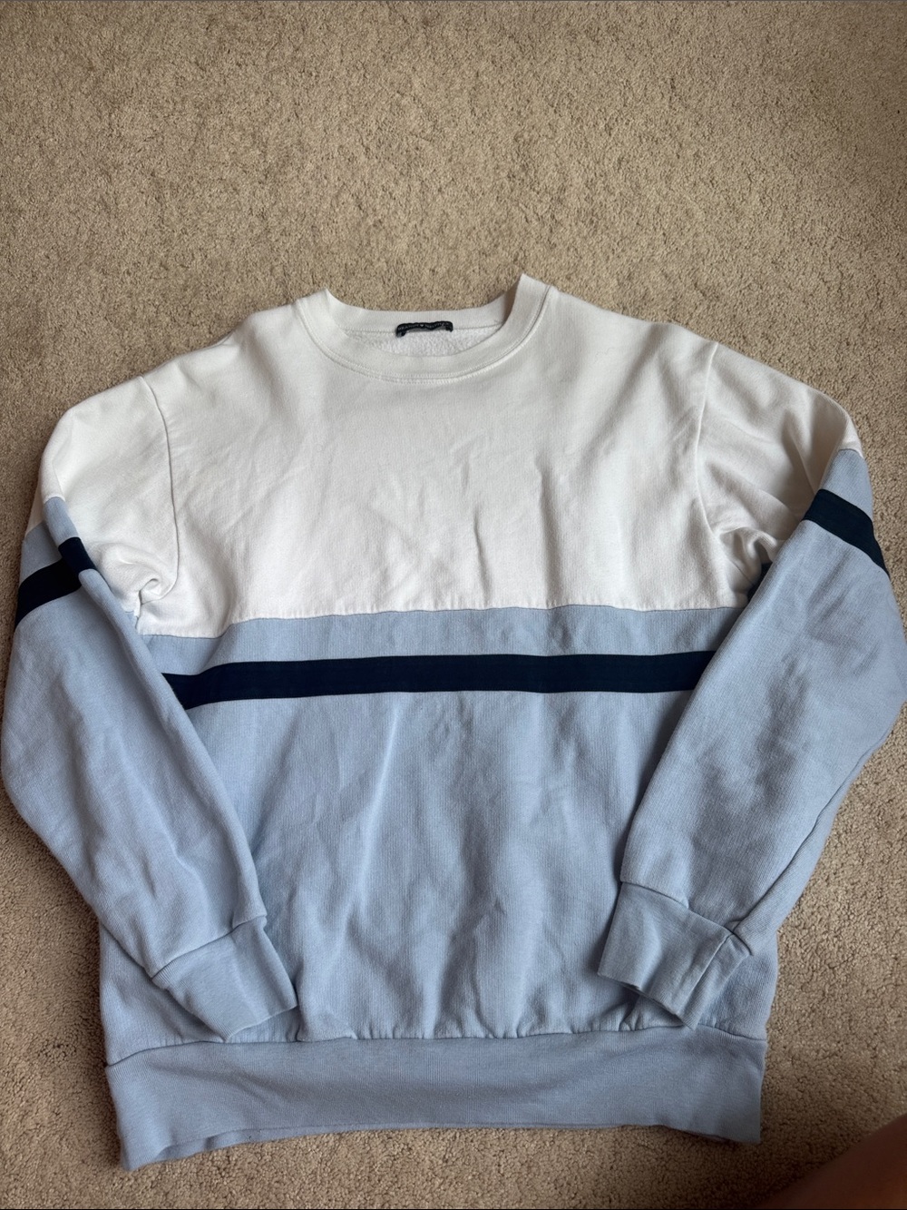 Brandy Melville White, Light Blue & Navy Colorblock Crewneck
